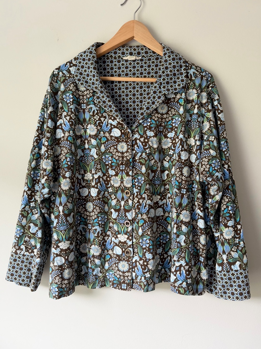Vera Bradley Enchanted Woodland Floral Button Up Top Blouse Size XL